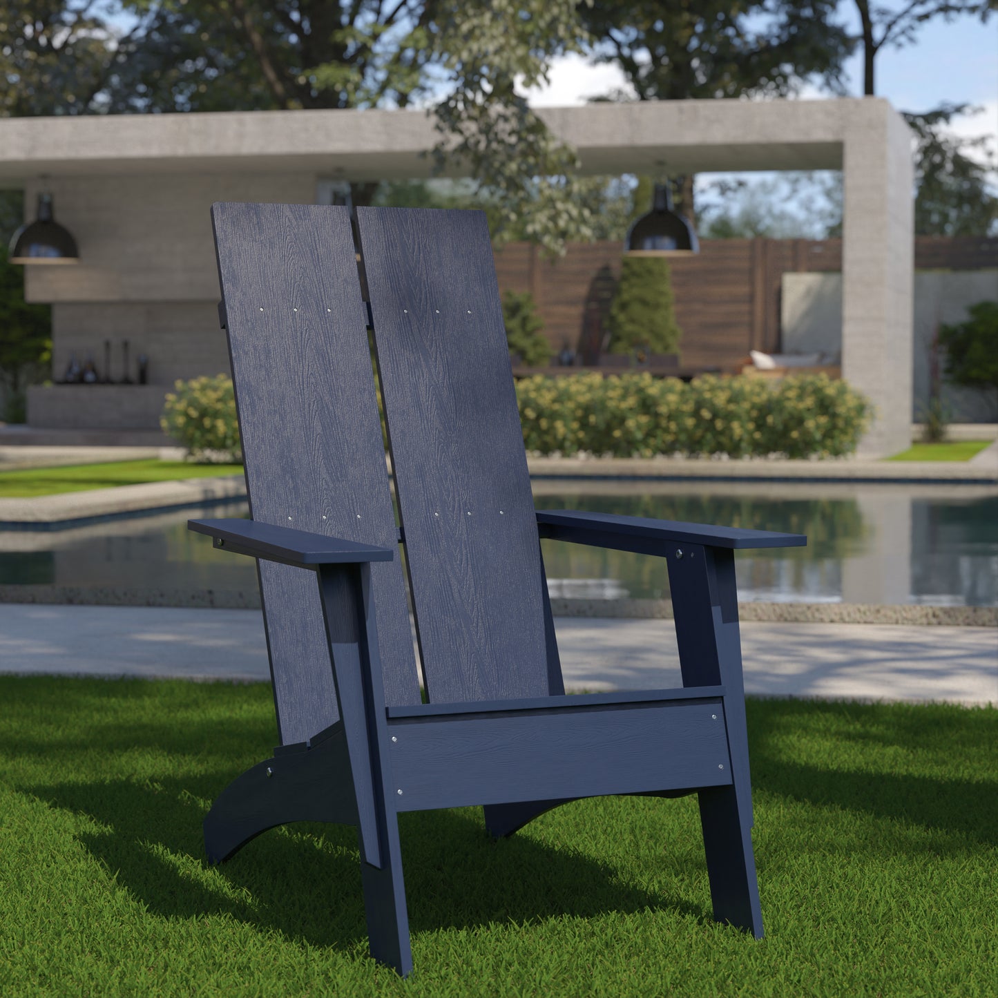 Sawyer Modern Commercial All-Weather Poly Resin Wood Adirondack Chair in Navy Navy