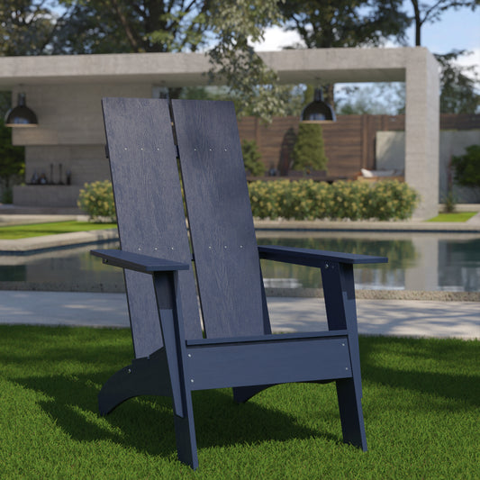 Sawyer Modern Commercial All-Weather Poly Resin Wood Adirondack Chair in Navy Navy