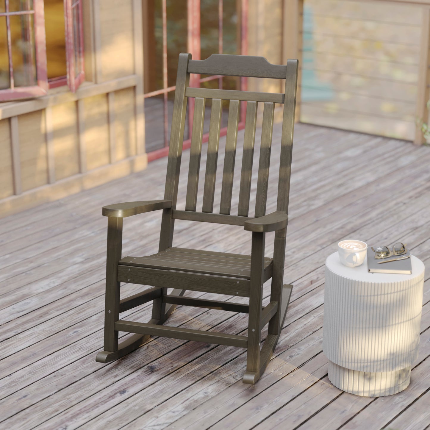 Winston All-Weather Poly Resin Rocking Chair in Mahogany Mahogany
