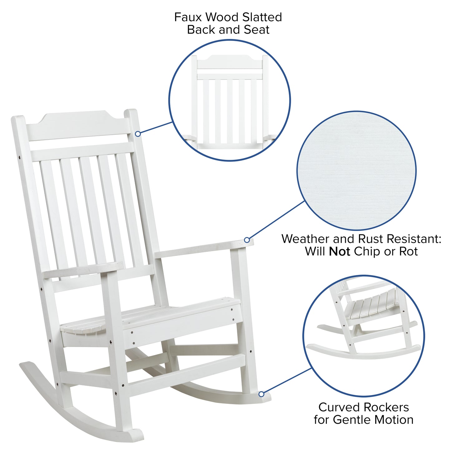 Winston All-Weather Poly Resin Rocking Chair in White White