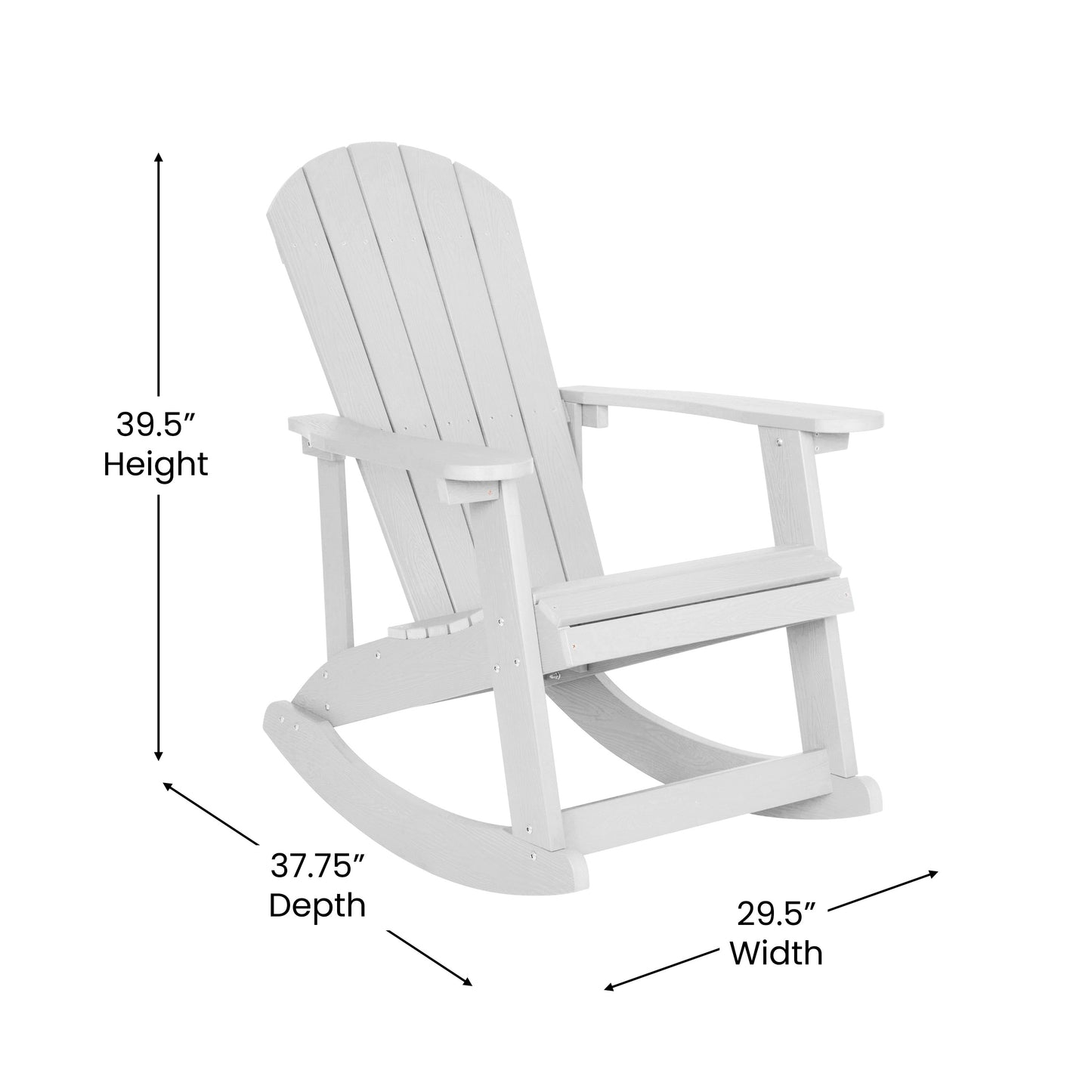 Set of 2 Savannah Commercial Grade All-Weather Poly Resin Wood Adirondack Rocking Chairs with Side Table in White White JJ-C14705-2-T14001-WH-GG