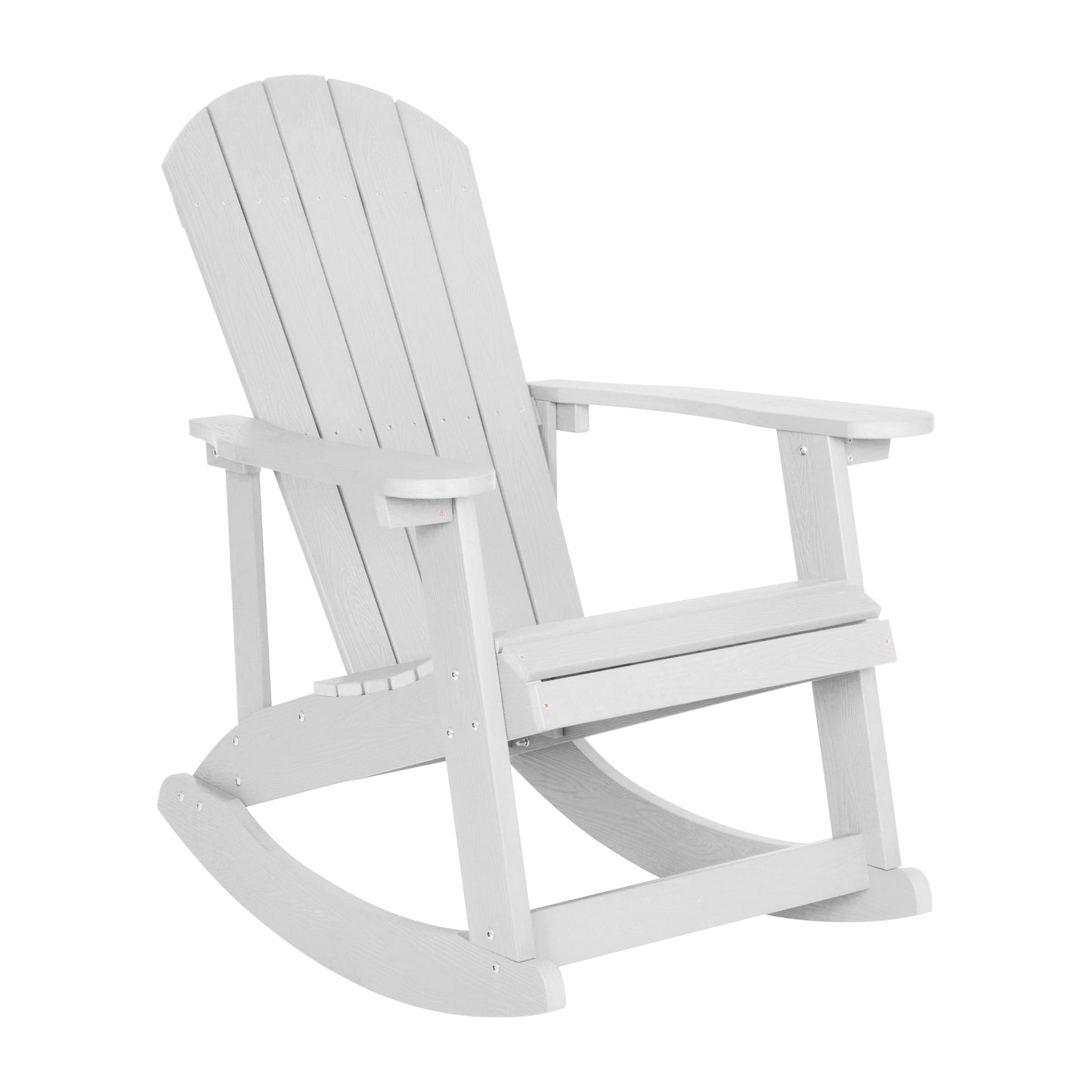 Set of 2 Savannah Commercial Grade All-Weather Poly Resin Wood Adirondack Rocking Chairs with Side Table in White White JJ-C14705-2-T14001-WH-GG