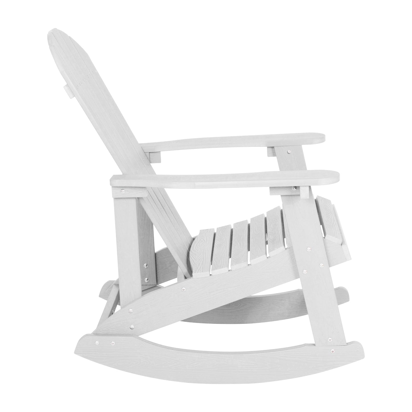 Set of 2 Savannah Commercial Grade All-Weather Poly Resin Wood Adirondack Rocking Chairs with Side Table in White White JJ-C14705-2-T14001-WH-GG
