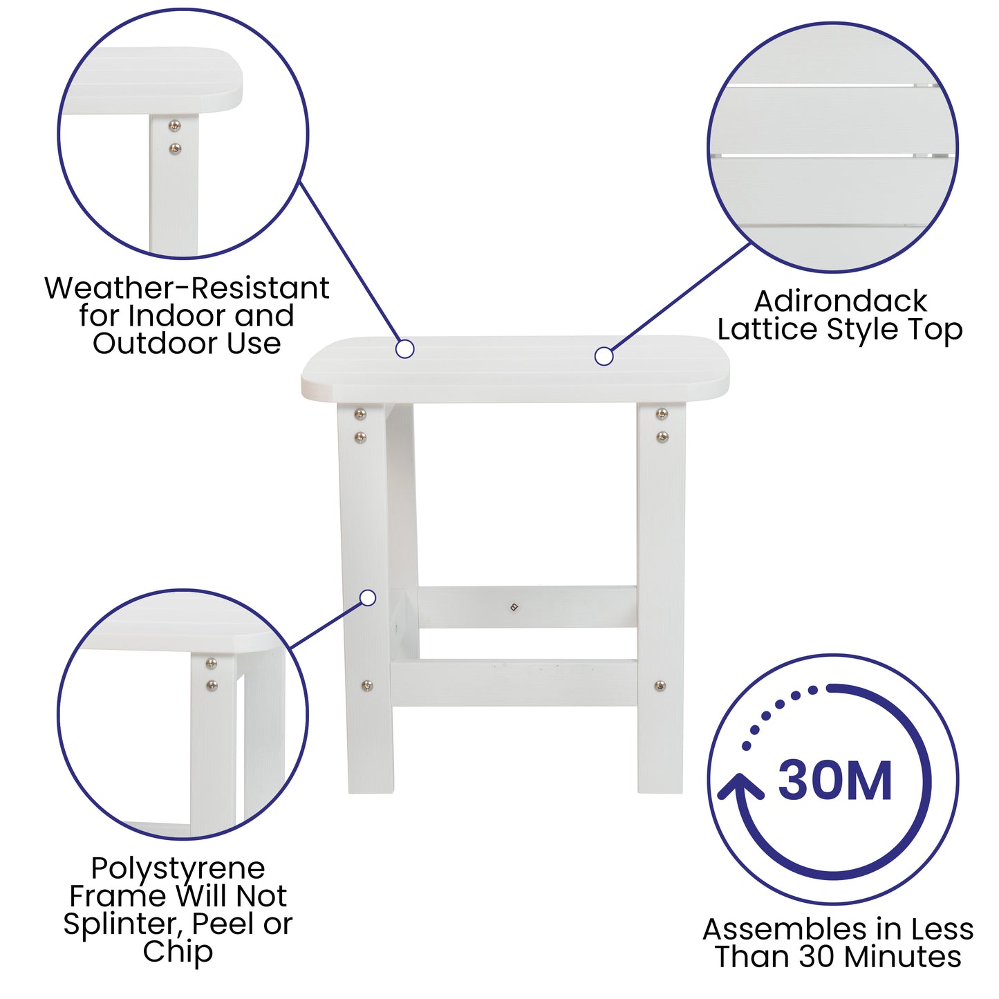 Set of 2 Savannah Commercial Grade All-Weather Poly Resin Wood Adirondack Rocking Chairs with Side Table in White White JJ-C14705-2-T14001-WH-GG