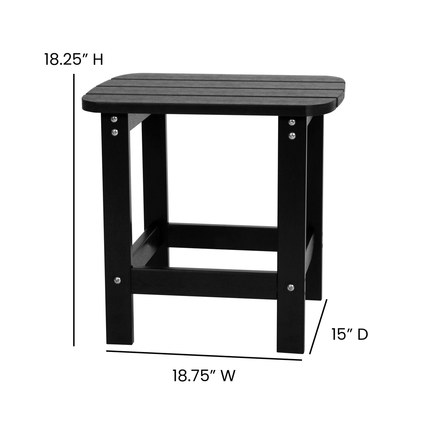 Set of 4 Savannah Commercial Grade All-Weather Poly Resin Wood Adirondack Rocking Chairs with Side Table in Black Black