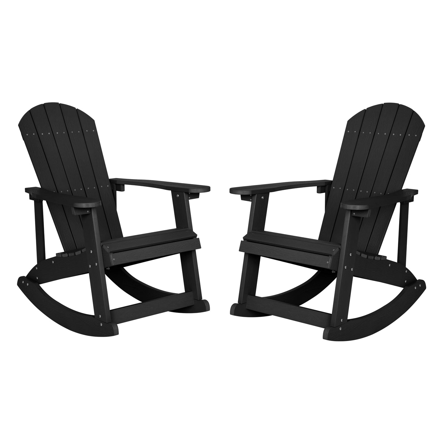 Savannah Commercial Grade All-Weather Poly Resin Wood Adirondack Rocking Chair with Rust Resistant Stainless Steel Hardware in Black - Set of 2 Black