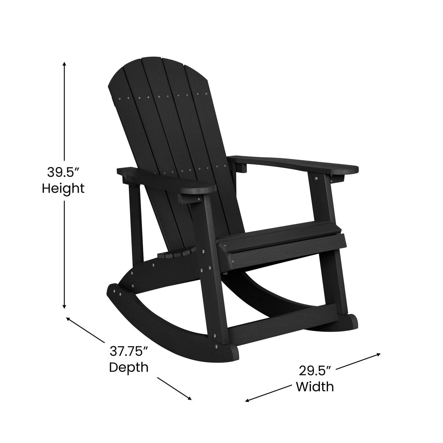 Savannah Commercial Grade All-Weather Poly Resin Wood Adirondack Rocking Chair with Rust Resistant Stainless Steel Hardware in Black - Set of 2 Black