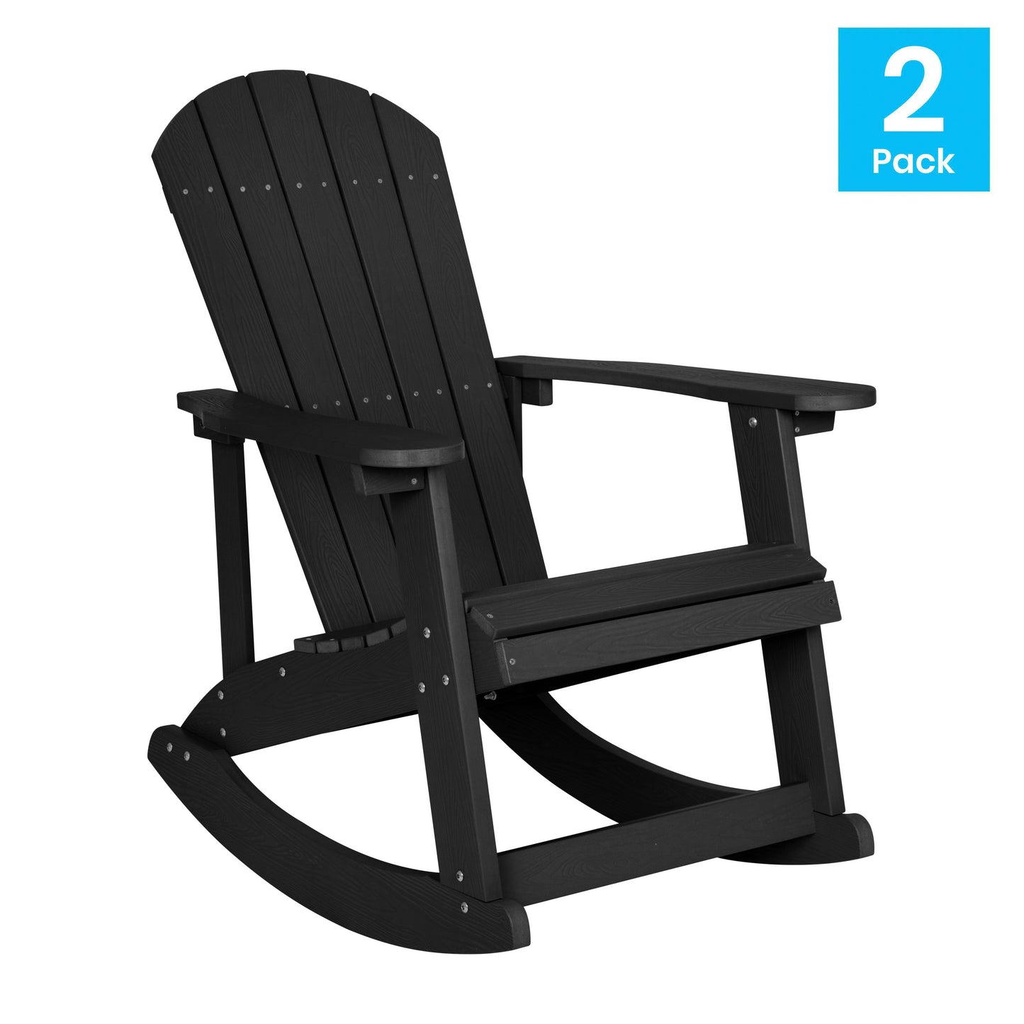 Savannah Commercial Grade All-Weather Poly Resin Wood Adirondack Rocking Chair with Rust Resistant Stainless Steel Hardware in Black - Set of 2 Black
