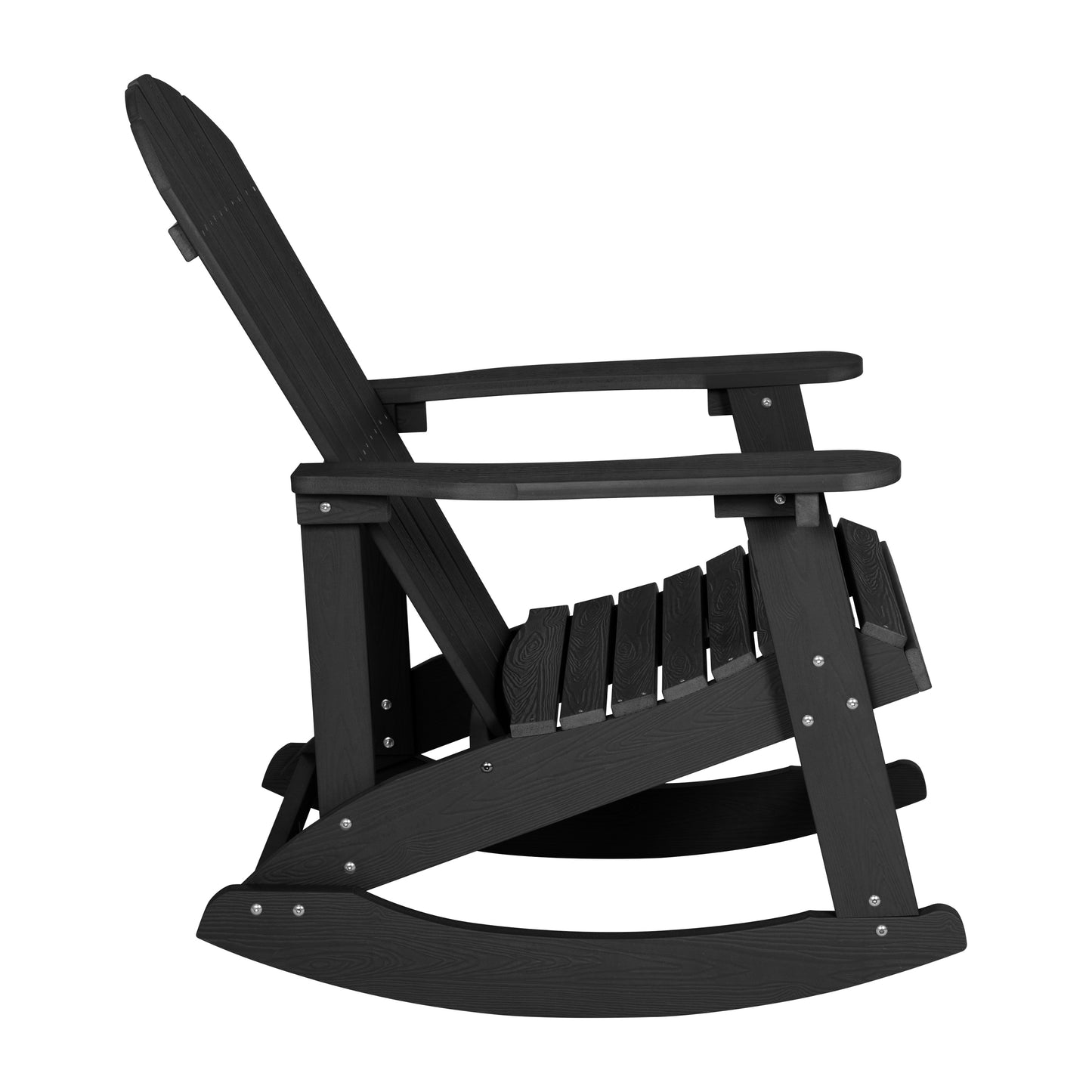 Savannah Commercial Grade All-Weather Poly Resin Wood Adirondack Rocking Chair with Rust Resistant Stainless Steel Hardware in Black - Set of 2 Black