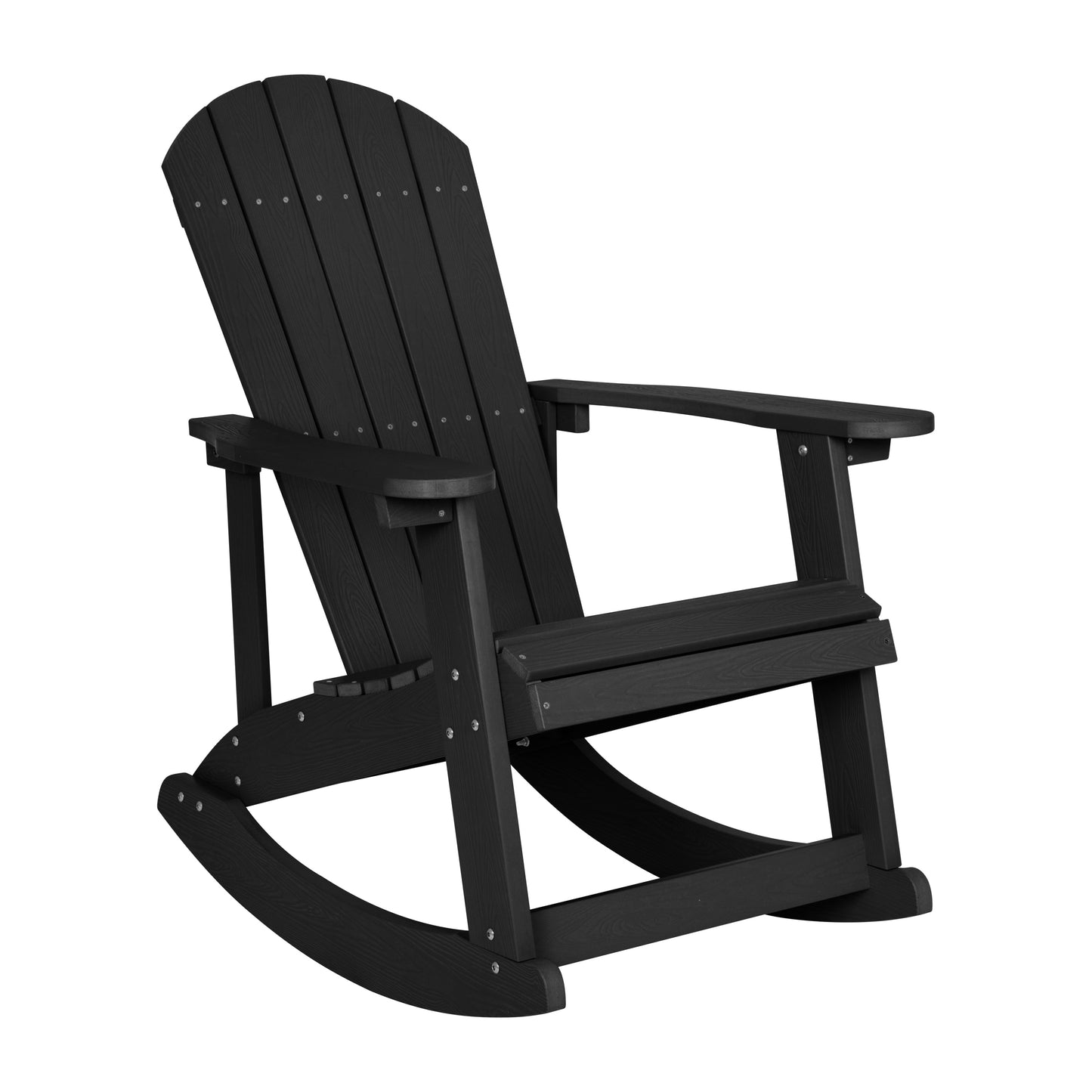 Savannah Commercial Grade All-Weather Poly Resin Wood Adirondack Rocking Chair with Rust Resistant Stainless Steel Hardware in Black Black