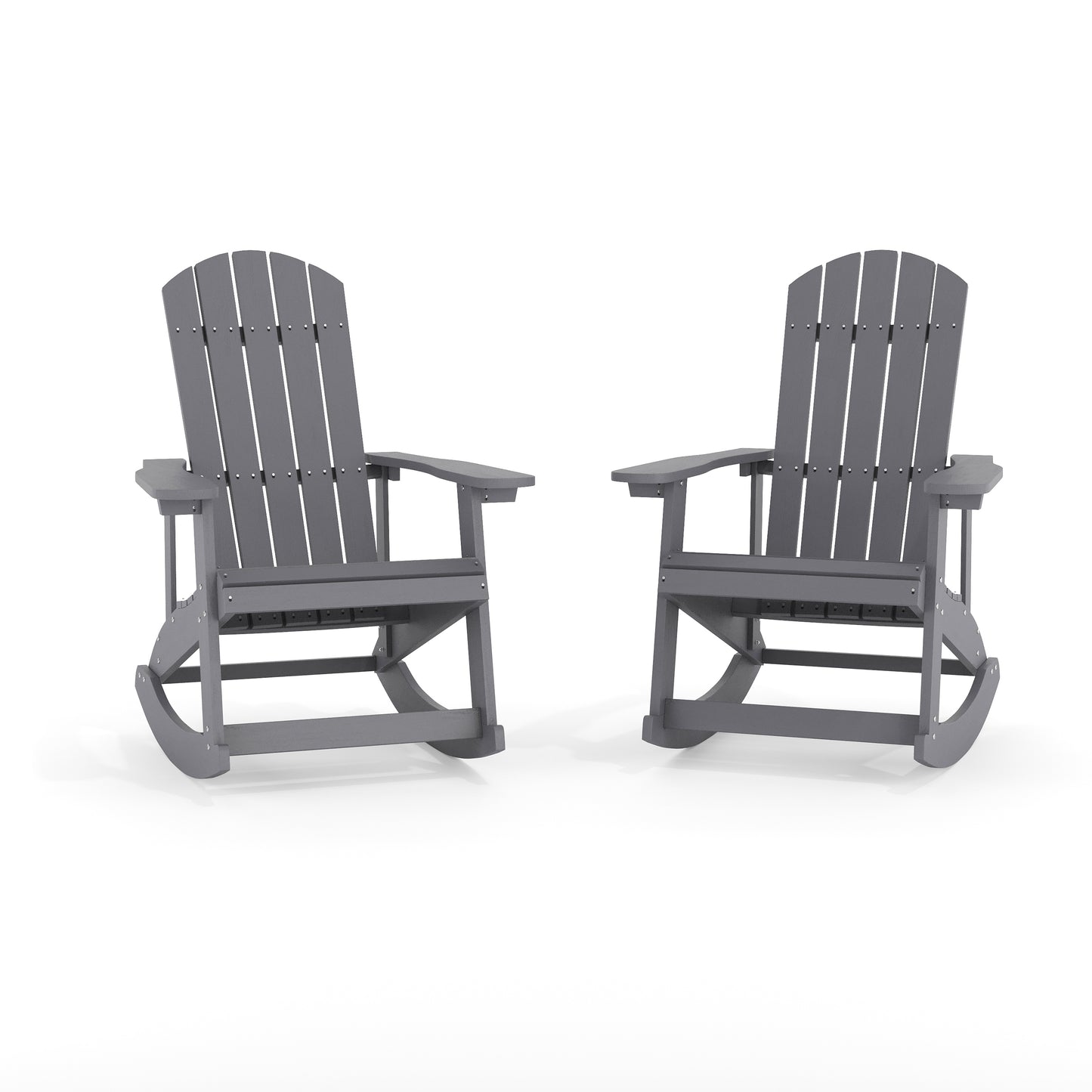 Savannah Commercial Grade All-Weather Poly Resin Wood Adirondack Rocking Chair with Rust Resistant Stainless Steel Hardware in Gray - Set of 2 Light Gray