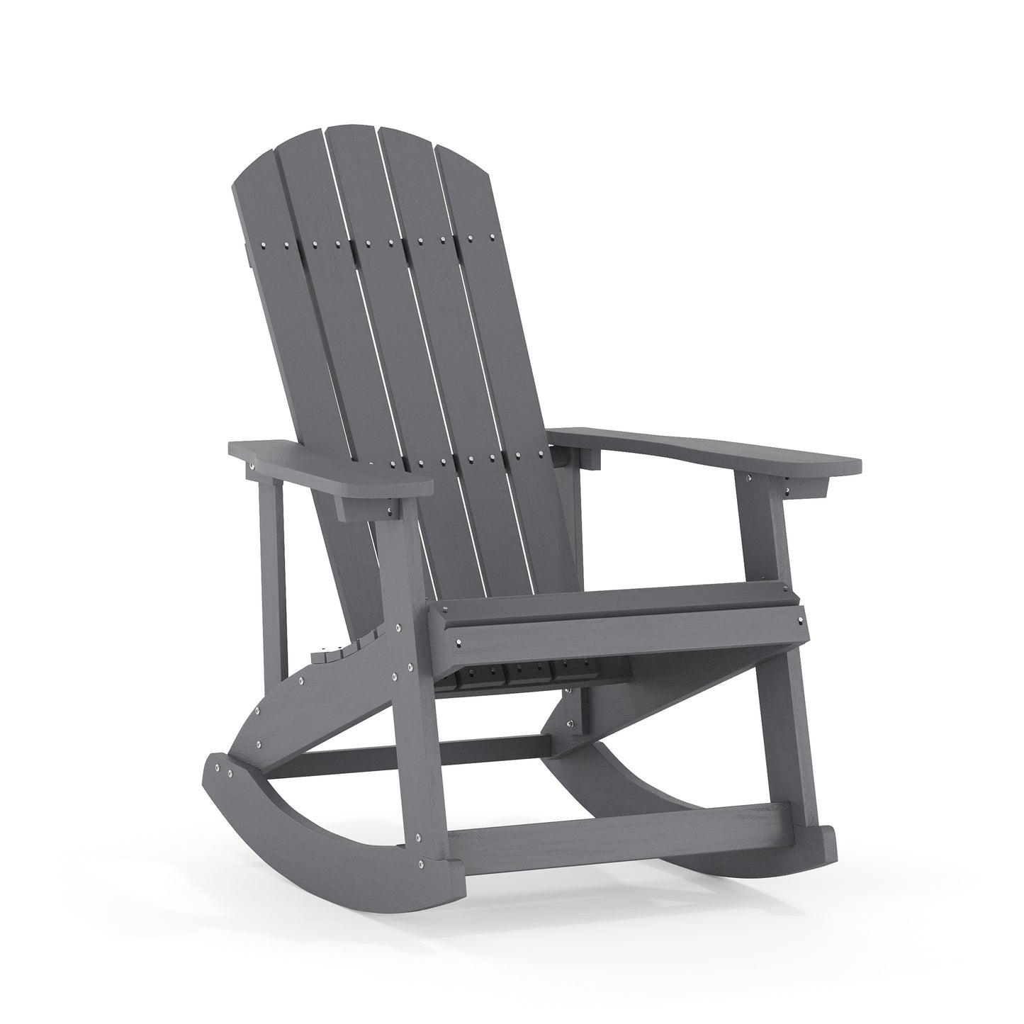 Savannah Commercial Grade All-Weather Poly Resin Wood Adirondack Rocking Chair with Rust Resistant Stainless Steel Hardware in Gray Light Gray