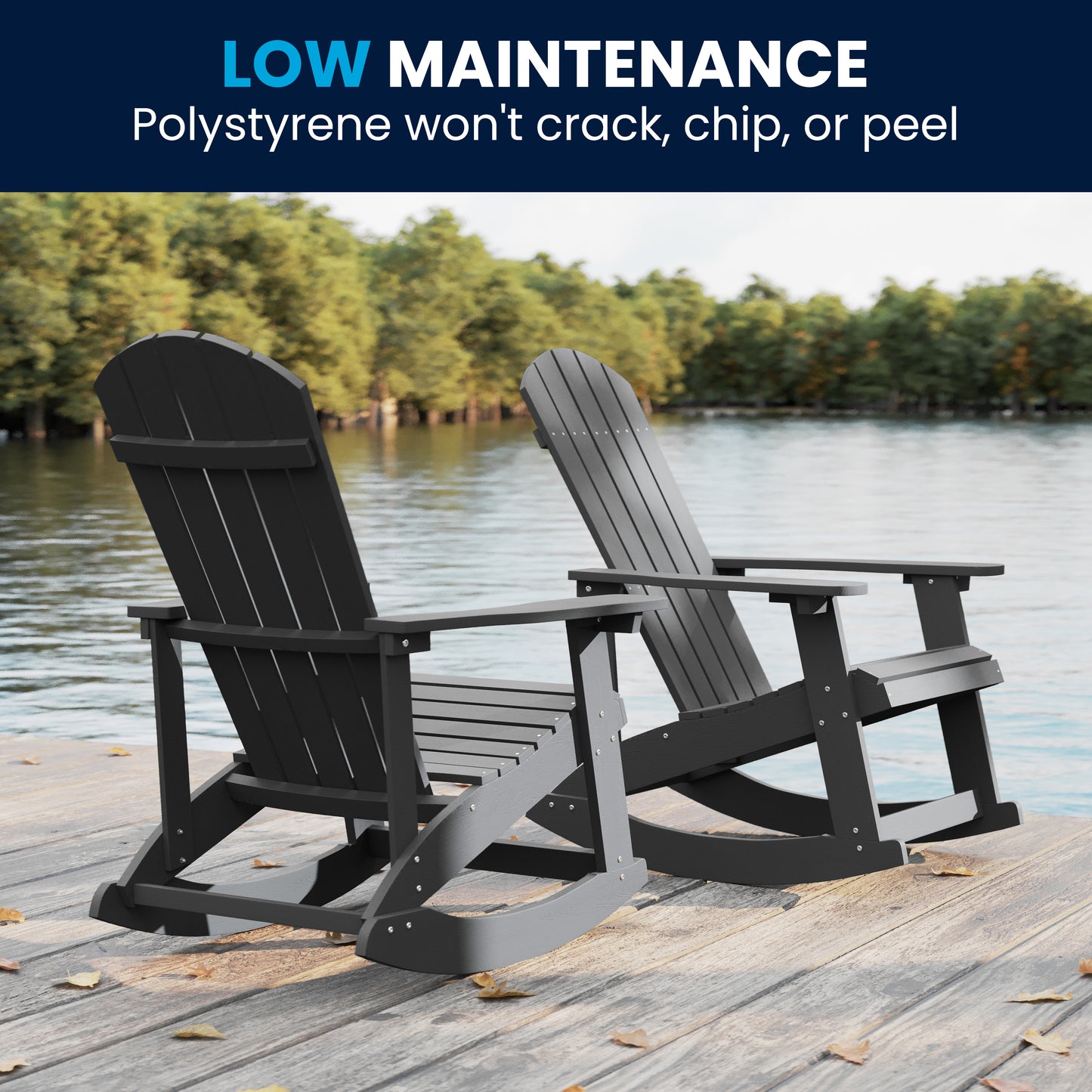 Savannah Commercial Grade All-Weather Poly Resin Wood Adirondack Rocking Chair with Rust Resistant Stainless Steel Hardware in Gray - Set of 2 Light Gray