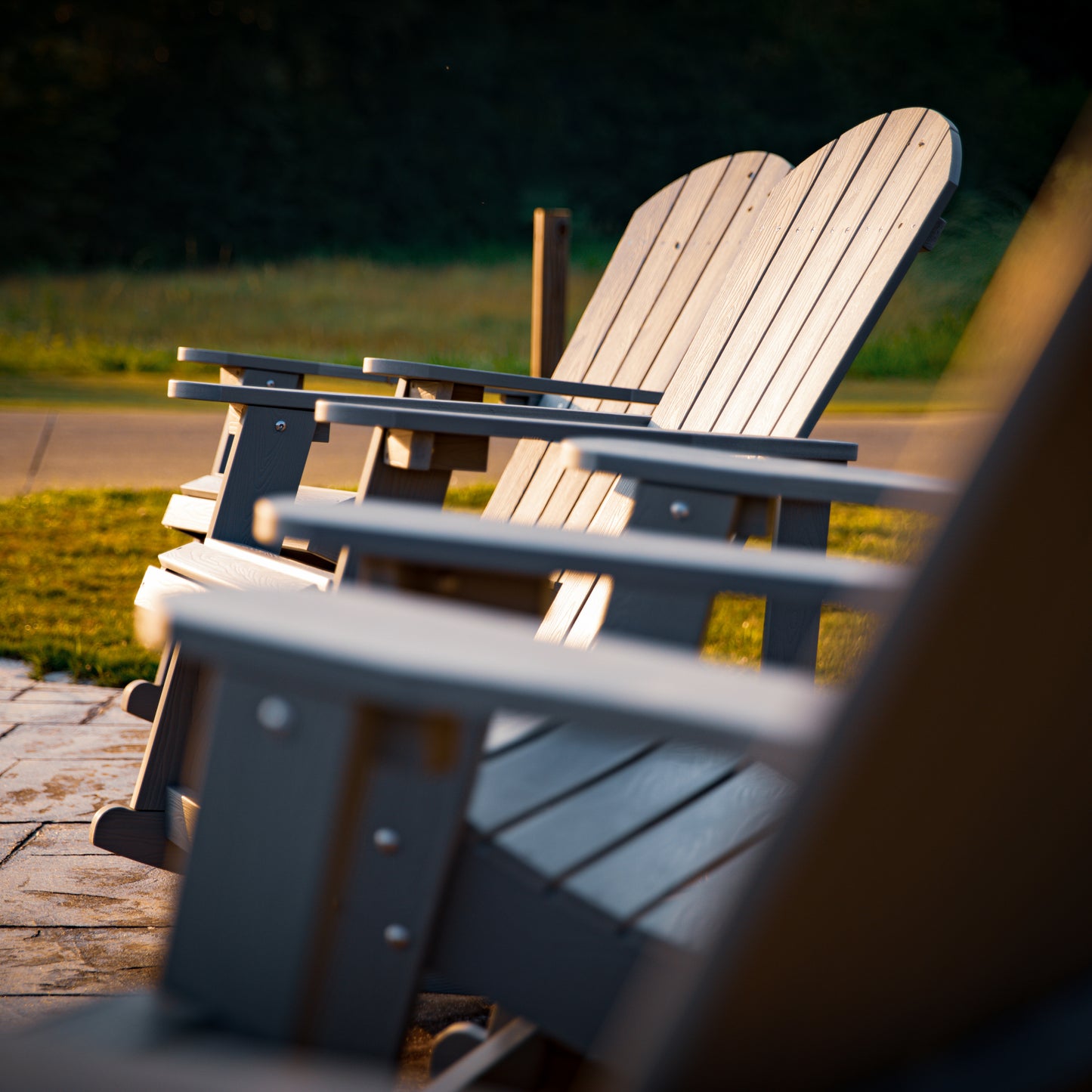 Savannah Commercial Grade All-Weather Poly Resin Wood Adirondack Rocking Chair with Rust Resistant Stainless Steel Hardware in Gray Light Gray