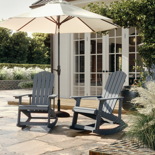 Savannah Commercial Grade All-Weather Poly Resin Wood Adirondack Rocking Chair with Rust Resistant Stainless Steel Hardware in Gray - Set of 2 Light Gray