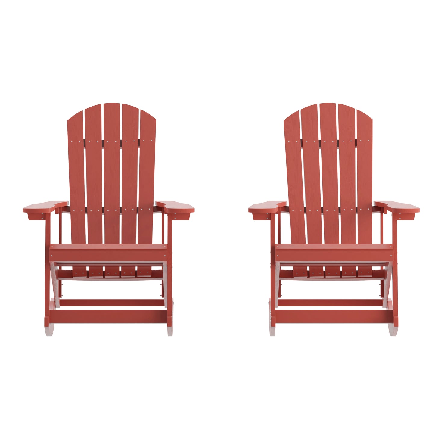 Savannah Poly Resin Wood Adirondack Rocking Chair - All Weather Red Polystyrene - Stainless Steel Hardware - Set of 2 Red JJ-C14705-RED-2-GG
