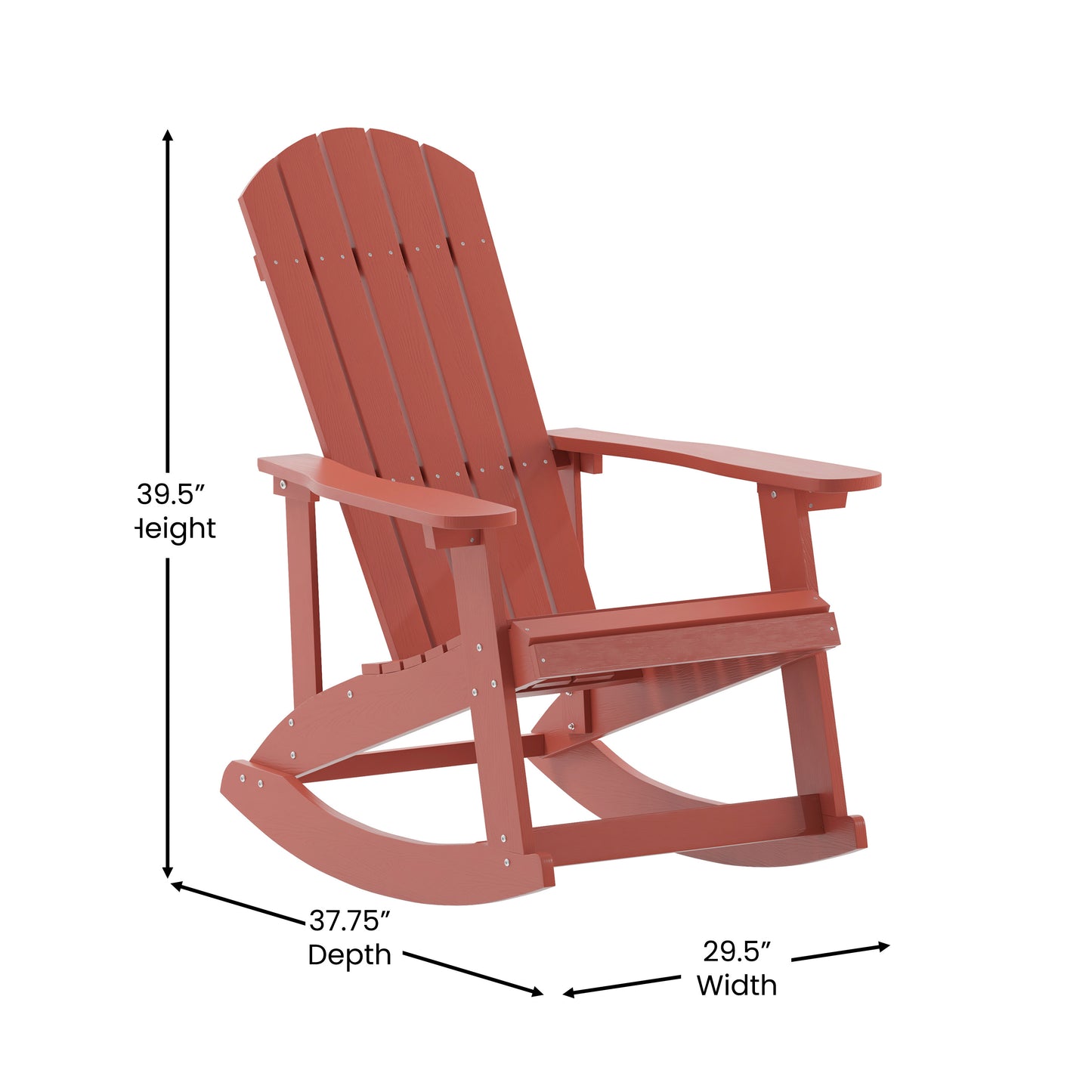 Savannah Poly Resin Wood Adirondack Rocking Chair - All Weather Red Polystyrene - Stainless Steel Hardware - Set of 2 Red JJ-C14705-RED-2-GG