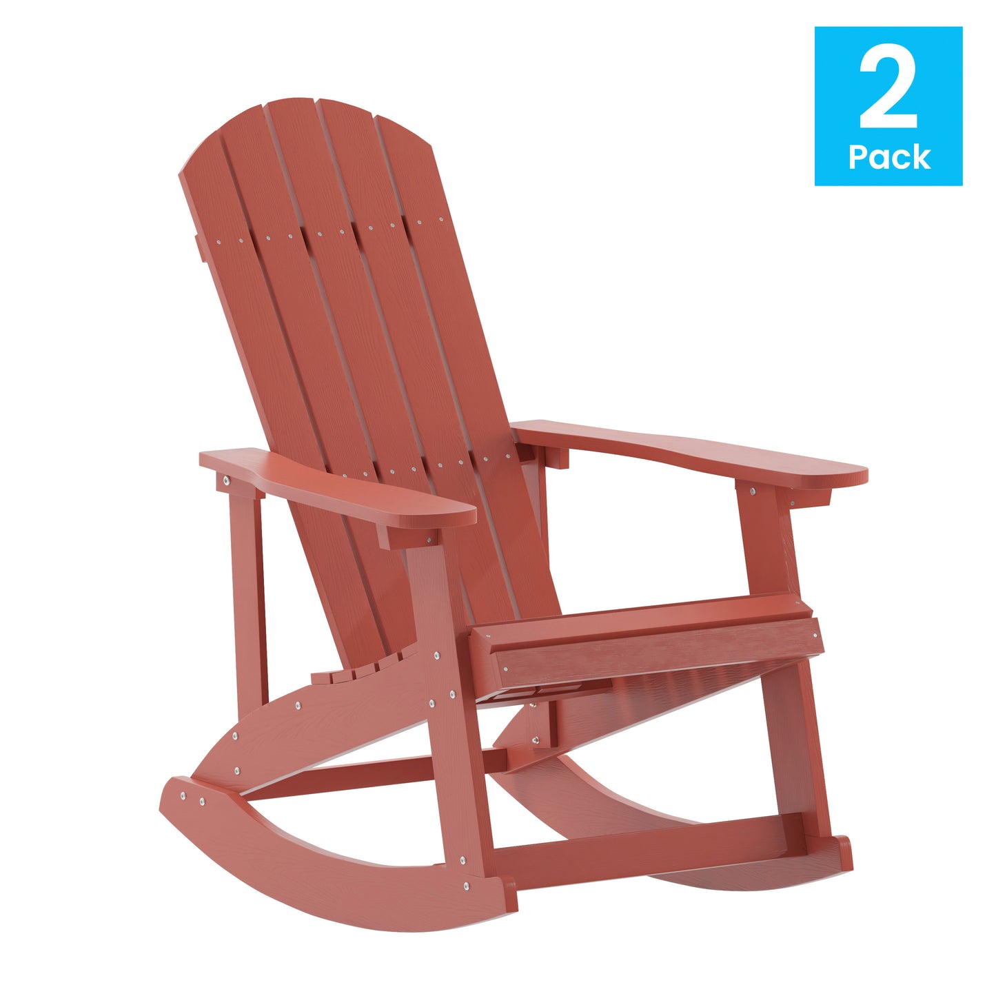 Savannah Poly Resin Wood Adirondack Rocking Chair - All Weather Red Polystyrene - Stainless Steel Hardware - Set of 2 Red JJ-C14705-RED-2-GG
