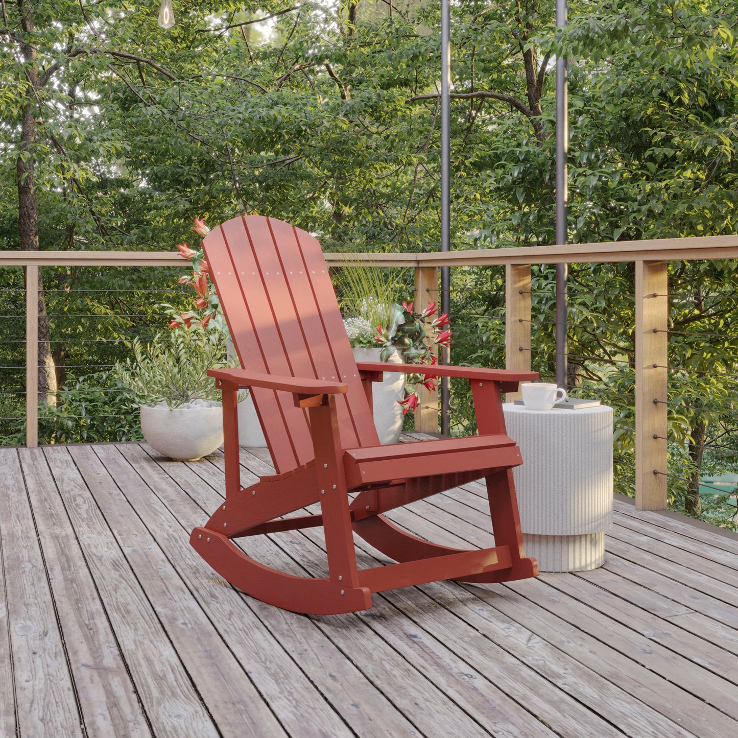 Savannah Poly Resin Wood Adirondack Rocking Chair - All Weather Red Polystyrene - Stainless Steel Hardware Red