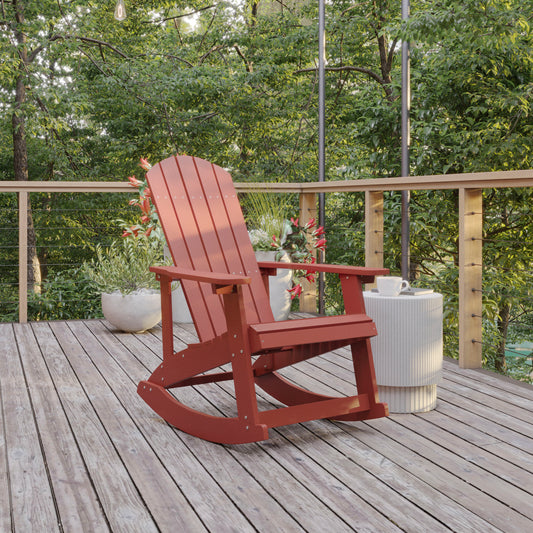 Savannah Poly Resin Wood Adirondack Rocking Chair - All Weather Red Polystyrene - Stainless Steel Hardware Red