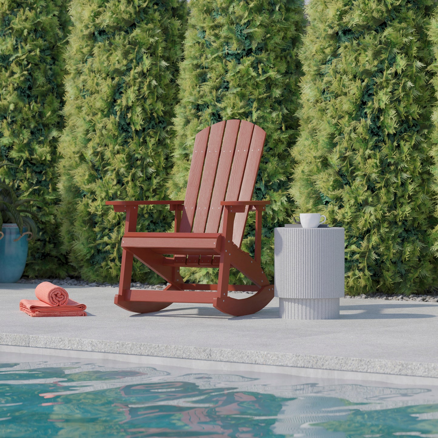 Savannah Poly Resin Wood Adirondack Rocking Chair - All Weather Red Polystyrene - Stainless Steel Hardware Red