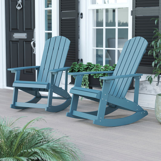 Savannah Commercial Grade All-Weather Poly Resin Wood Adirondack Rocking Chair with Rust Resistant Stainless Steel Hardware in Sea Foam - Set of 2 Sea Foam