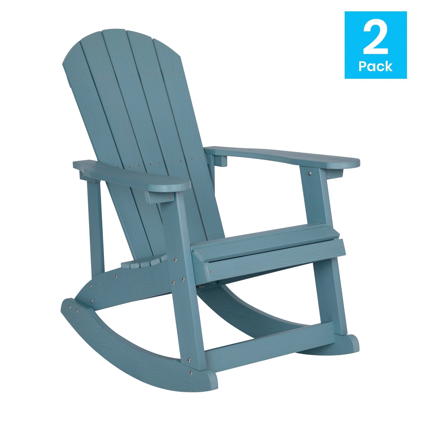 Savannah Commercial Grade All-Weather Poly Resin Wood Adirondack Rocking Chair with Rust Resistant Stainless Steel Hardware in Sea Foam - Set of 2 Sea Foam