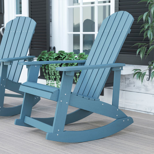 Savannah Commercial Grade All-Weather Poly Resin Wood Adirondack Rocking Chair with Rust Resistant Stainless Steel Hardware in Sea Foam Sea Foam