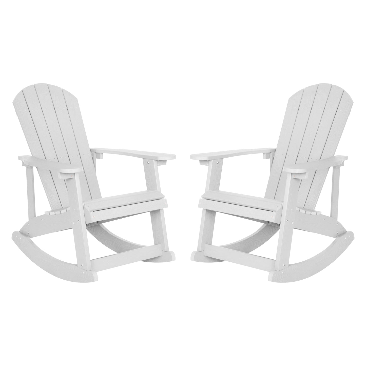 Savannah Commercial Grade All-Weather Poly Resin Wood Adirondack Rocking Chair with Rust Resistant Stainless Steel Hardware in White - Set of 2 White