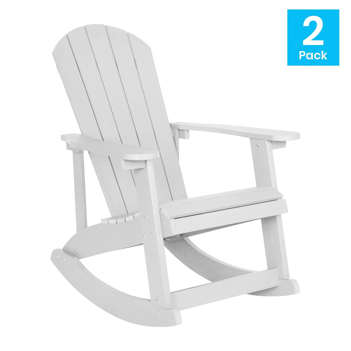 Savannah Commercial Grade All-Weather Poly Resin Wood Adirondack Rocking Chair with Rust Resistant Stainless Steel Hardware in White - Set of 2 White