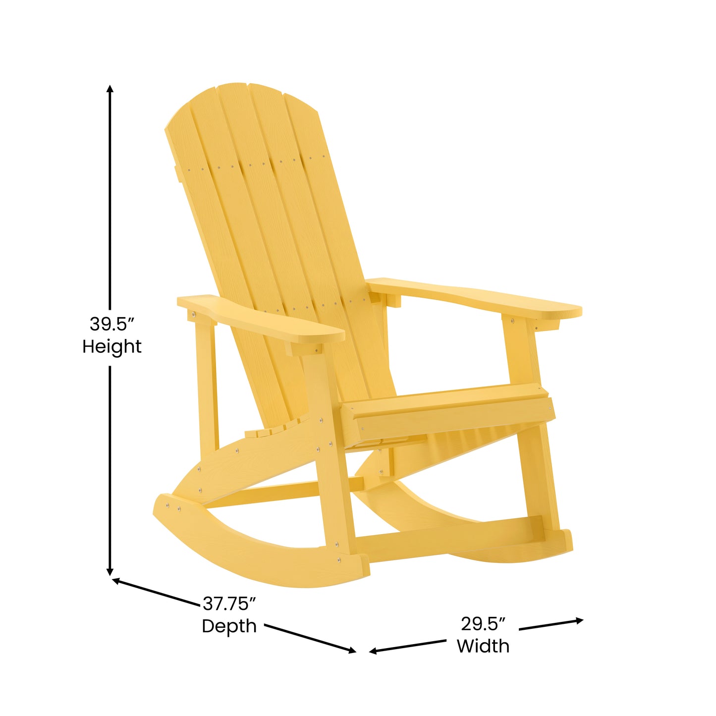 Savannah Poly Resin Wood Adirondack Rocking Chair - All Weather Yellow Polystyrene - Stainless Steel Hardware Yellow