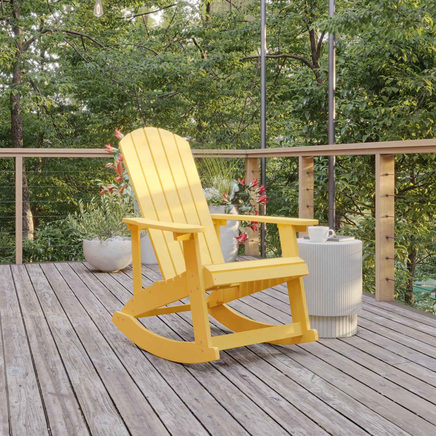 Savannah Poly Resin Wood Adirondack Rocking Chair - All Weather Yellow Polystyrene - Stainless Steel Hardware Yellow