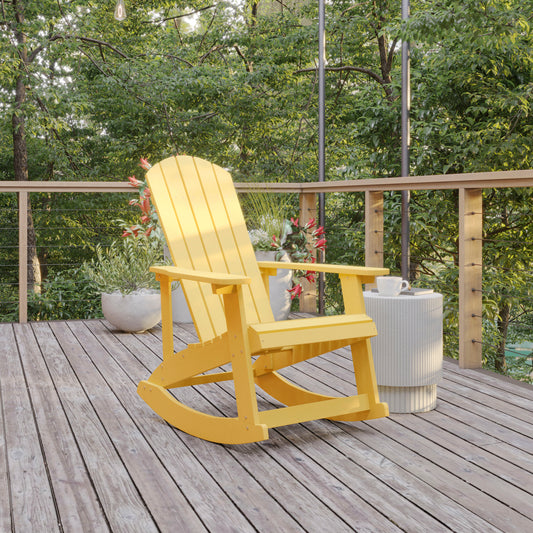 Savannah Poly Resin Wood Adirondack Rocking Chair - All Weather Yellow Polystyrene - Stainless Steel Hardware Yellow
