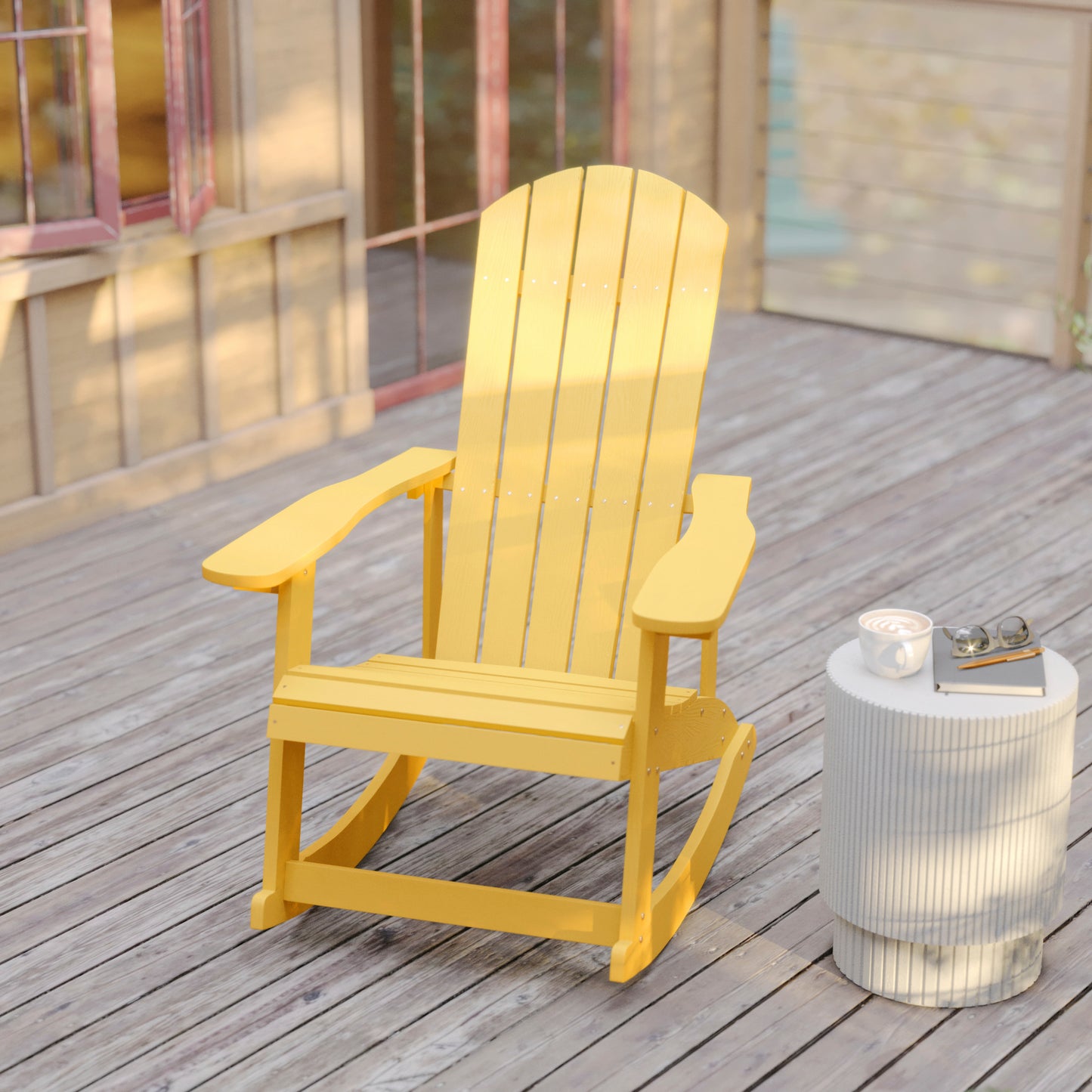Savannah Poly Resin Wood Adirondack Rocking Chair - All Weather Yellow Polystyrene - Stainless Steel Hardware Yellow
