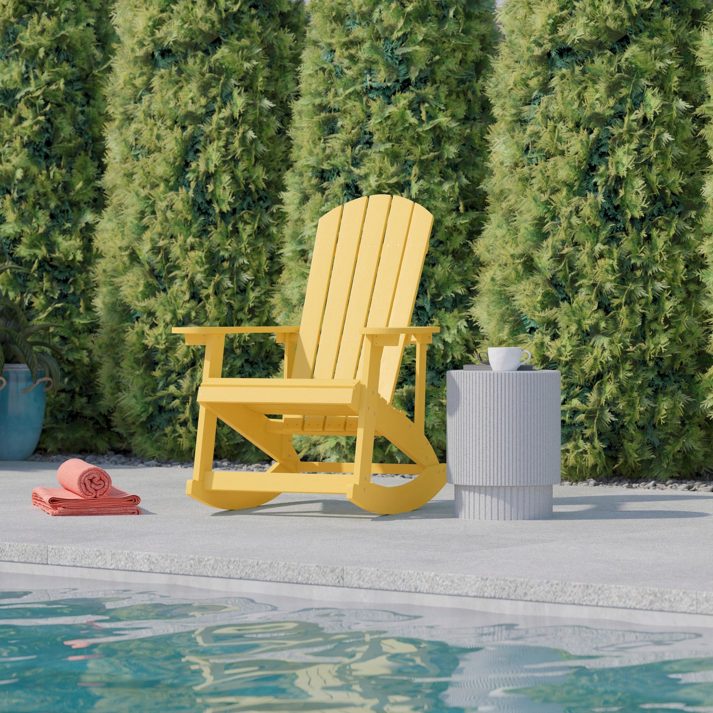 Savannah Poly Resin Wood Adirondack Rocking Chair - All Weather Yellow Polystyrene - Stainless Steel Hardware Yellow