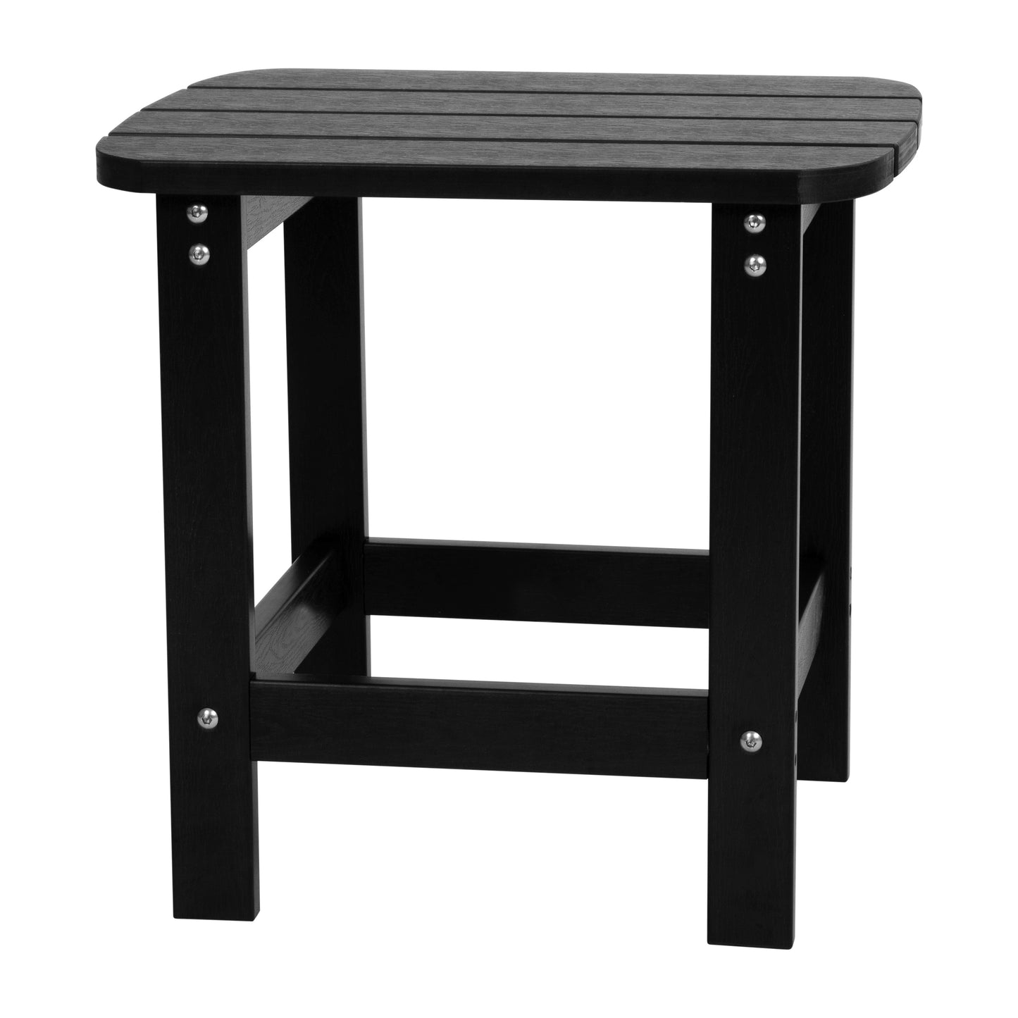 Set of 2 Black Finn Modern Commercial Grade All-Weather 2-Slat Poly Resin Rocking Adirondack Chairs with Matching Side Table Black