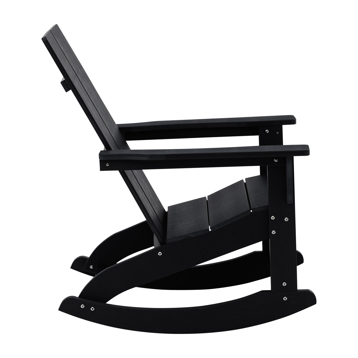 Finn Modern Commercial Grade All-Weather 2-Slat Poly Resin Rocking Adirondack Chair with Rust Resistant Stainless Steel Hardware in Black - Set of2 Black JJ-C14709-BK-2-GG