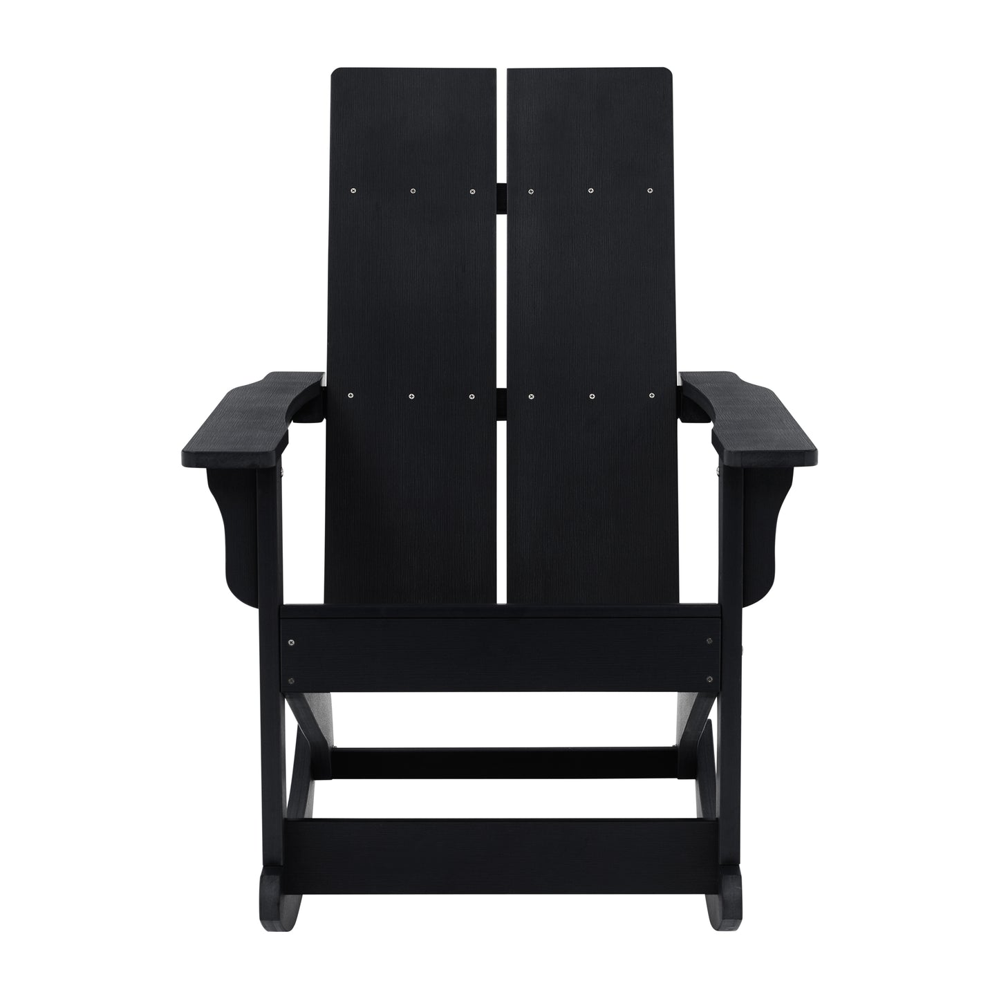 Finn Modern Commercial Grade All-Weather 2-Slat Poly Resin Rocking Adirondack Chair with Rust Resistant Stainless Steel Hardware in Black - Set of2 Black JJ-C14709-BK-2-GG