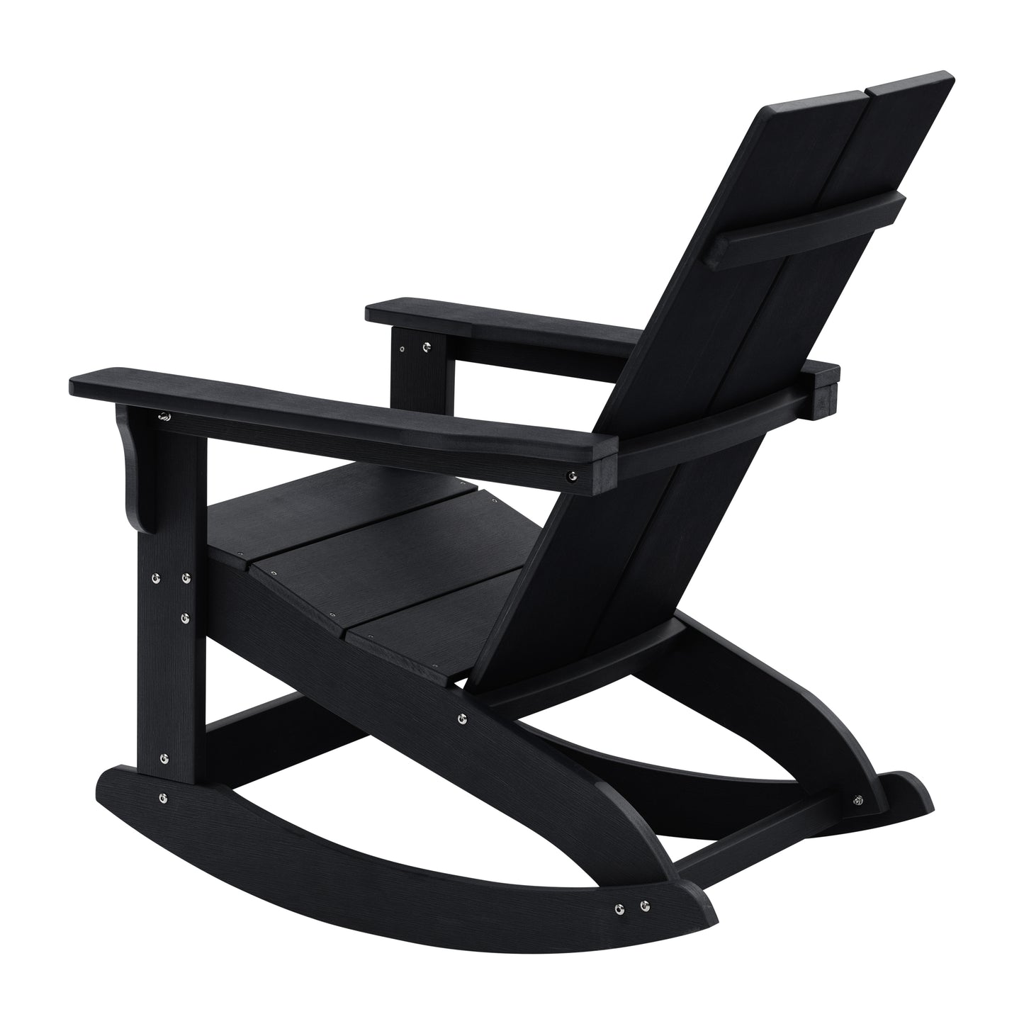 Finn Modern Commercial Grade All-Weather 2-Slat Poly Resin Rocking Adirondack Chair with Rust Resistant Stainless Steel Hardware in Black - Set of2 Black JJ-C14709-BK-2-GG