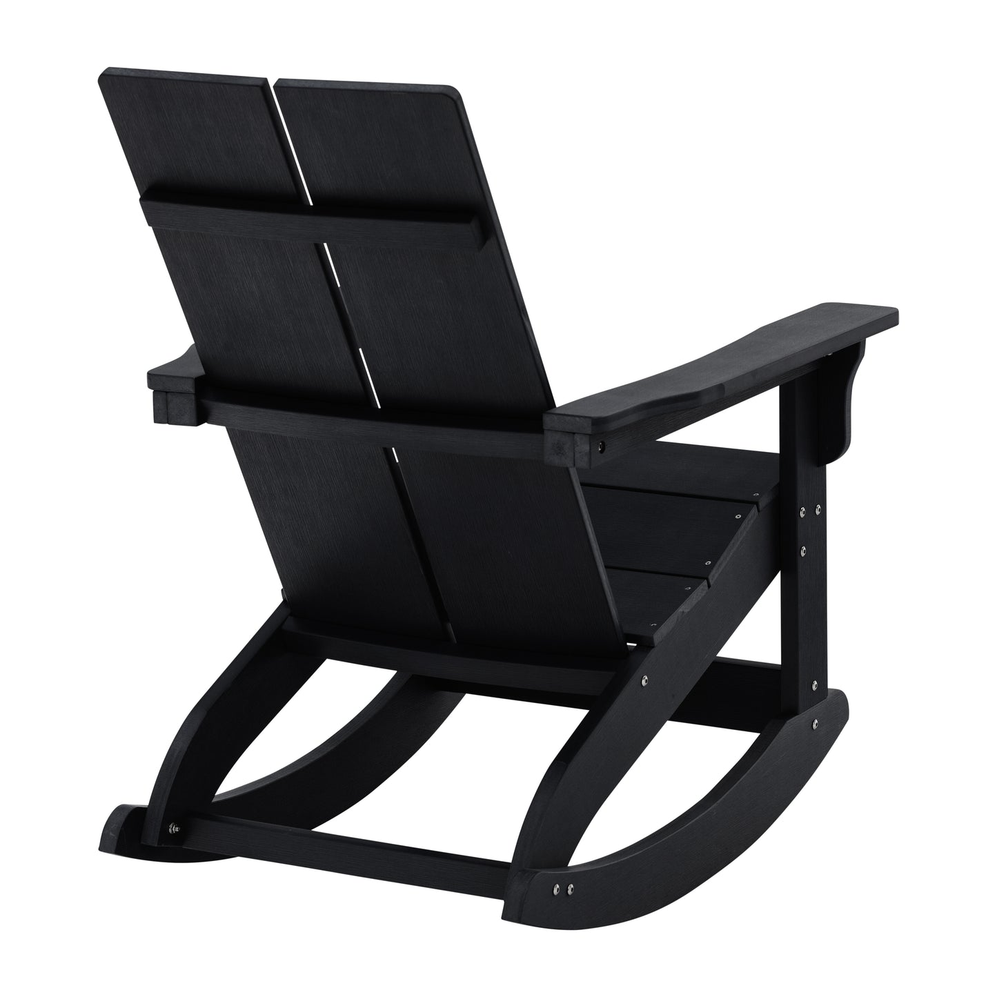 Finn Modern Commercial Grade All-Weather 2-Slat Poly Resin Rocking Adirondack Chair with Rust Resistant Stainless Steel Hardware in Black - Set of2 Black JJ-C14709-BK-2-GG