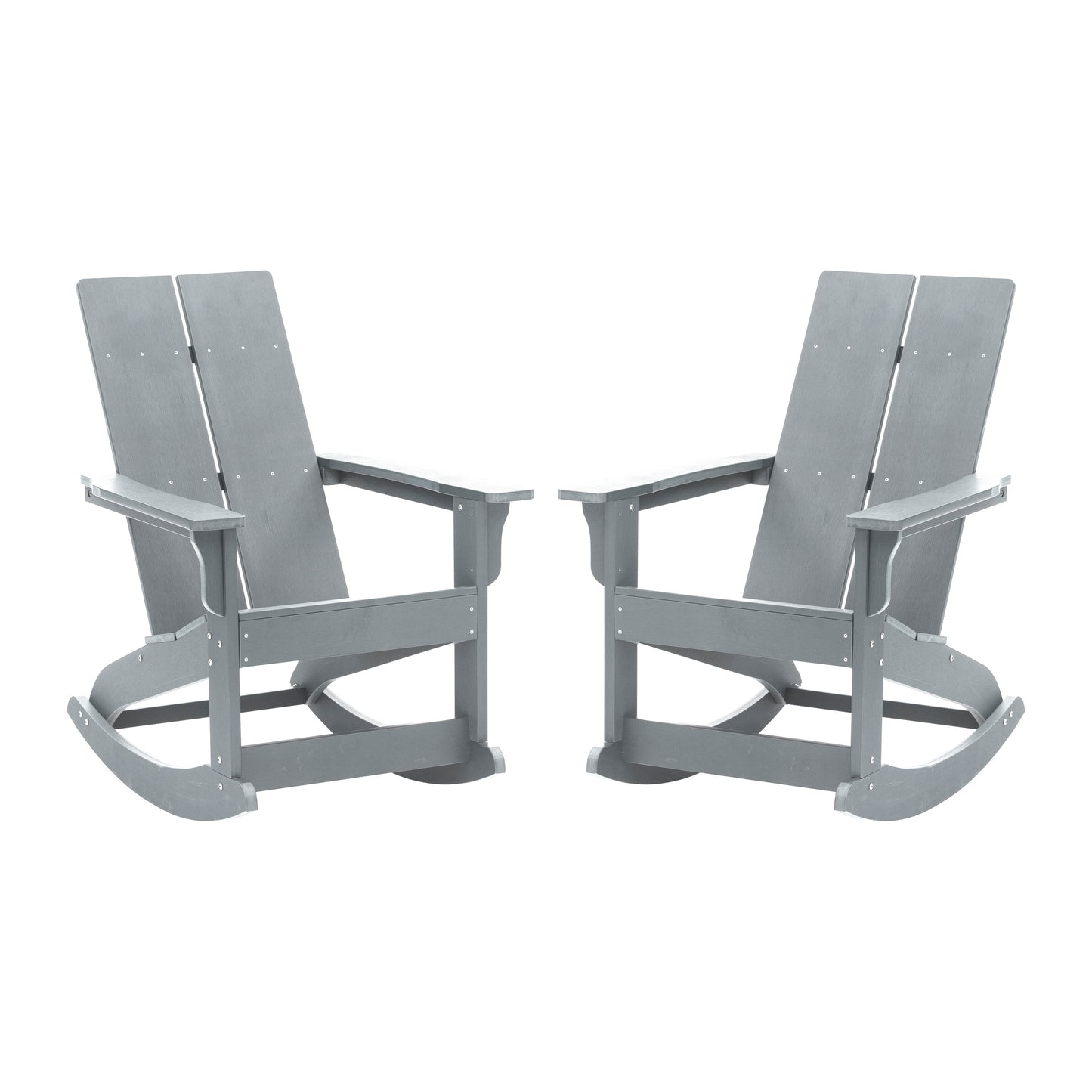 Finn Modern Commercial Grade All-Weather 2-Slat Poly Resin Rocking Adirondack Chair with Rust Resistant Stainless Steel Hardware in Gray - Set of2 Gray