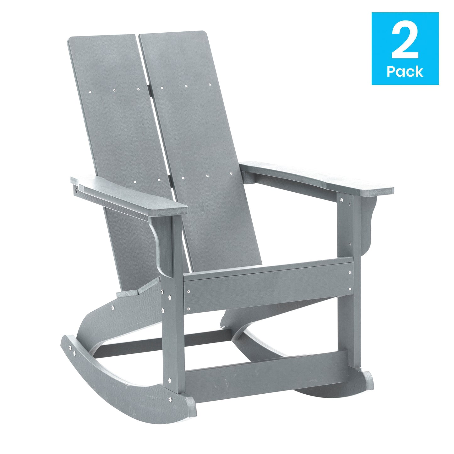 Finn Modern Commercial Grade All-Weather 2-Slat Poly Resin Rocking Adirondack Chair with Rust Resistant Stainless Steel Hardware in Gray - Set of2 Gray