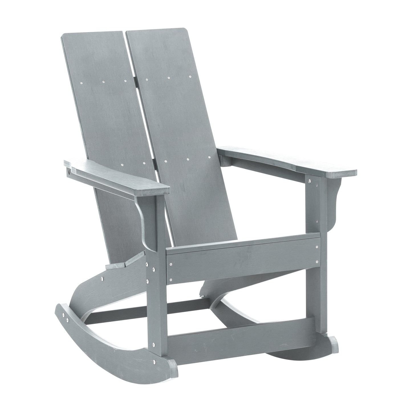 Finn Modern Commercial Grade All-Weather 2-Slat Poly Resin Wood Rocking Adirondack Chair with Rust Resistant Stainless Steel Hardware in Gray Gray