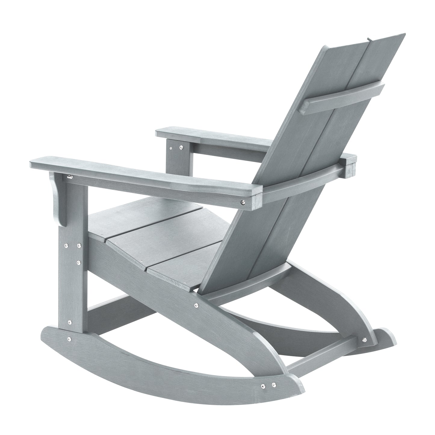 Finn Modern Commercial Grade All-Weather 2-Slat Poly Resin Wood Rocking Adirondack Chair with Rust Resistant Stainless Steel Hardware in Gray Gray