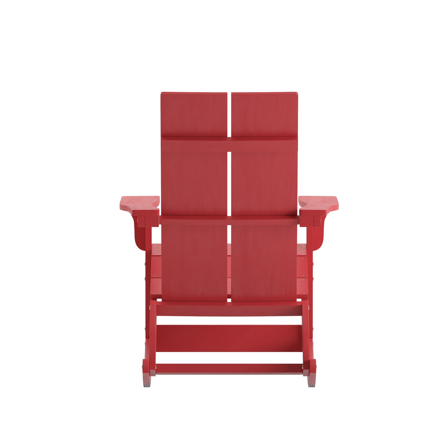 Finn Modern Commercial Grade Poly Resin Wood Adirondack Rocking Chair - All Weather Red Polystyrene - Dual Slat Back - Stainless Steel Hardware Red JJ-C14709-RED-GG