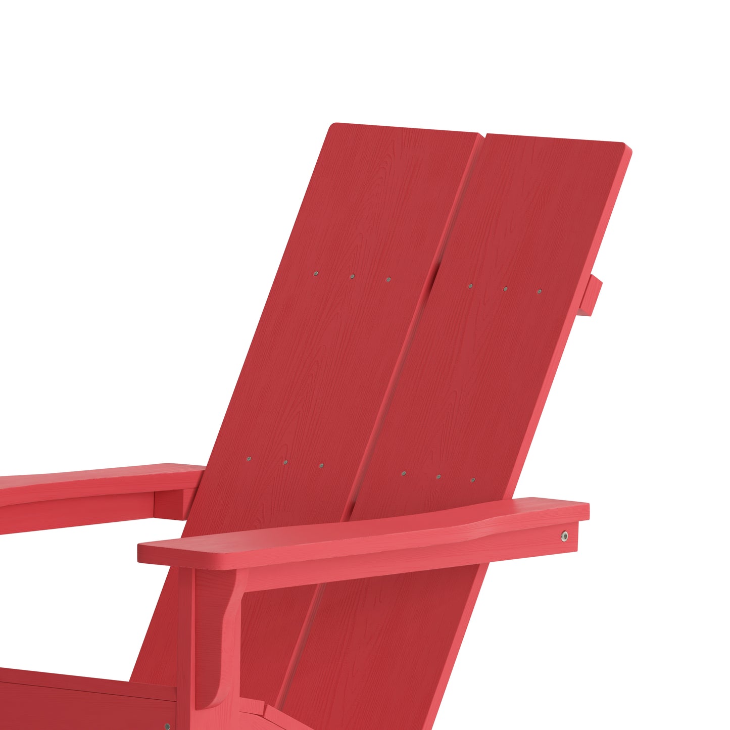 Finn Modern Commercial Grade Poly Resin Wood Adirondack Rocking Chair - All Weather Red Polystyrene - Dual Slat Back - Stainless Steel Hardware Red JJ-C14709-RED-GG