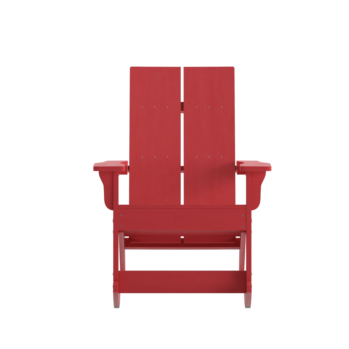 Finn Modern Commercial Grade Poly Resin Wood Adirondack Rocking Chair - All Weather Red Polystyrene - Dual Slat Back - Stainless Steel Hardware Red JJ-C14709-RED-GG