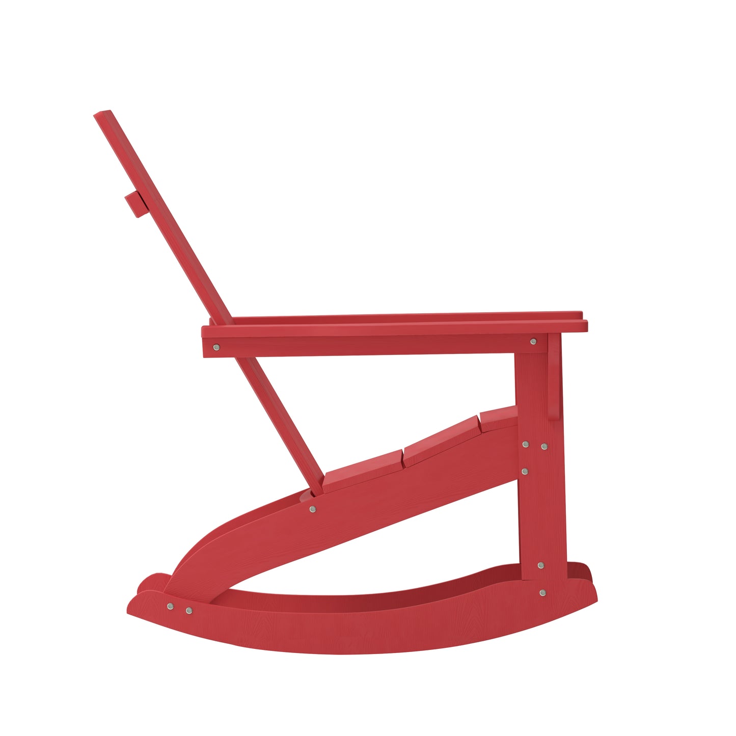 Finn Modern Commercial Grade Poly Resin Wood Adirondack Rocking Chair - All Weather Red Polystyrene - Dual Slat Back - Stainless Steel Hardware Red JJ-C14709-RED-GG