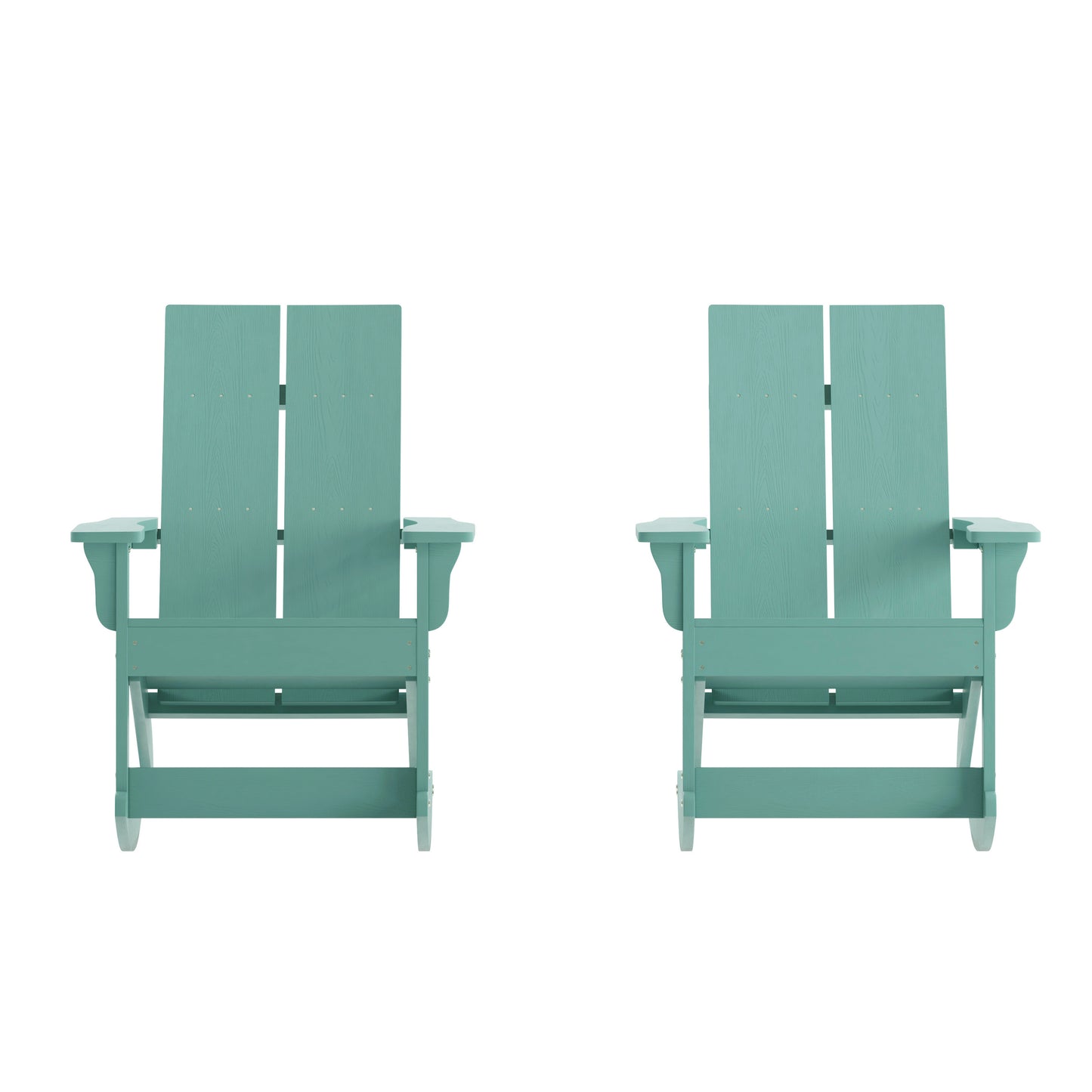 Finn Modern Commercial Poly Resin Wood Adirondack Rocking Chair - All Weather Sea Foam Polystyrene - Dual Slat Back - Stainless Steel Hardware - Set of 2 Sea Foam