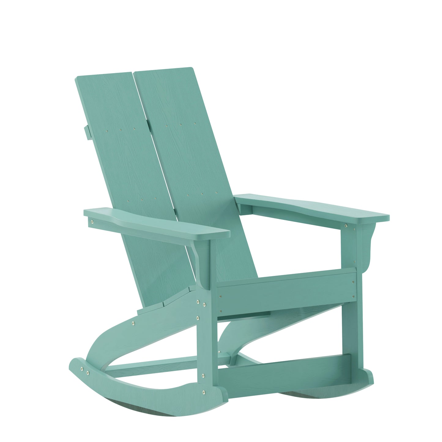 Finn Modern Commercial Grade Poly Resin Wood Adirondack Rocking Chair - All Weather Sea Foam Polystyrene - Dual Slat Back - Stainless Steel Hardware Sea Foam JJ-C14709-SFM-GG